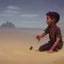 Placeholder: spirit of a child playing with a castle of sand at the beach