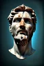 Placeholder: Ultra Realistic image, Roman sculpture, white marble material, Lionel Messi, gold Laurel leaves wreath, renaissance ornaments, one gold star in heart, sun ornament, blue marble background, chisel style, waist up portrait, emperor style, epic, celestial, cinematic lighting, God light, god rays, 4k resolution, smooth details, ornate details, soft lighting, unreal engine 5, art station, substance 3d.