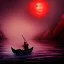 Placeholder: Charon in his boat on the river Styx, red black purple colours, 8k, high definition, fantasy art