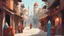Placeholder: Vector. Illustration. Alley and bazaar of Istanbul. Minimal. Woman's , children's. 2D animated. 1800 AD. Digital painting, Old