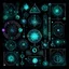 Placeholder: alchemical components, cyberpunk style, black background
