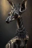 Placeholder: okapi lamb meerkat,hyperrealism, masterpiece, expert, 8K, dramatic lighting, sharp focus, dark, black, steampunk