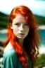 Placeholder: red-head, beuty gril in island