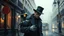 Placeholder: A Victorian-era detective solving a mystery with a robot sidekick in a foggy London street, award-winning photograph, exquisite detail and realism