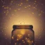 Placeholder: polaroid of a swarm of fireflies inside a jar, luminescent glow, moody, tender, photorealistic, octane render, golden hour