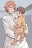 Placeholder: Mother holds her son , anime style