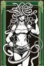 Placeholder: detailed persona, female, sword in hand, gorgon medusa, half turn, full height, leans on one leg, snakes on the head instead of hair
