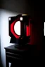 Placeholder: gaming lamp, form inspired by stark tower, architecture form, modern design style and black and red color