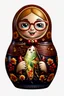 Placeholder: draw a Russian matryoshka doll in the style of Khokhloma, the matryoshka is smiling, the matryoshka has a smartphone in her hands, a frontal angle, a picture on a white background, the matryoshka is drawn entirely, a highly detailed 3d picture