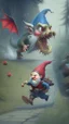 Placeholder: gnome running away from a dragon