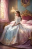 Placeholder: a little girl in a princess dress sitting on a bed, beautiful princess, fairytale artwork, disney artist, disney art, beautiful fantasy painting, sleeping beauty fairytale, very beautiful fantasy art, cgsociety 9, princess, fairy tale illustrations, realistic cute girl painting, photorealistic disney, princess girl, disney princess, fairy tale style background, princes jasmin, artificial intelligence princess