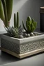 Placeholder: Generate a realistic image of a mini concrete succulent planter with a Zen garden-inspired design, incorporating subtle raked patterns and minimalistic elements."