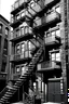 Placeholder: Typical New York fire escape ladders，there is a decorative room shelf which the style isTypical New York fire escape ladders.draw picture for assembly instructiongs that show the action that Put the Crossbars tiers on the wall, mark where the holes are.