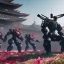 Placeholder: a robot samurai run, black armor, ultra realistic, unreal engine, cinematic lighting, octane render, masterpiece art by Yoji Shinkawa, picture in frame, frame around