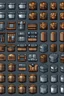 Placeholder: Sprite sheet, Metal scrap, Metal ingot, Sheet metal, copper scrap, copper ingots, sheet metal copper, survival gear and weapons, icons, survival game, gray background, 32 pixel by 32 pixel art