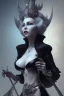 Placeholder: Mae West as evil queen in black leather, leather, busty, cleavage, angry, stern look. character design by cory loftis, fenghua zhong, ryohei hase, ismail inceoglu and ruan jia. unreal engine 5, artistic lighting, highly detailed, photorealistic, fantasy