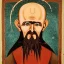 Placeholder: Nosferatu vampire with tentacle beard hair and vampire fangs as a Russian Orthodox icon