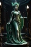 Placeholder: highly detailed marble and jade sculpture of a female necromancer, transparent nail polish, volumetric fog, Hyperrealism, breathtaking, ultra realistic, unreal engine, ultra detailed, cyber background, Hyperrealism, cinematic lighting, highly detailed, breathtaking , photography, stunning environment