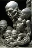 Placeholder: sculpture of a baby with multiple faces and limbs. decayed and rotting with grotesque proportions and imagery. abstract grotesqueries, detailed texture, surreal horror, biomechanical design, by hr giger and beksinski