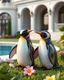 Placeholder: Generate image: Generate image: Generate image: A macro 3D render of a cute, lovely Penguins,made of Transparent, colored jely. is landing in yard of a luxury villa next to flowers ,subsurface scattering and gelatinous texture . High-quality CGI, octane render, 8k resolution, whimsical, adorable, clean composition. long shot ,4:3