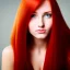 Placeholder: face of a beauty young woman head and gaze downcast with fine features and long red hair