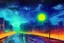 Placeholder: Cloudy night, futuristic street view, exoplanet in the sky, cyberpunk influence, impressionism painting