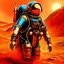 Placeholder: A futuristic 1890 diving suit with two rockets attached onto the back by two angled short necks, the astronaut has launched himself just into zero gravity and is heading out into space, the earth is at his back, 2 4x2 jrocket engines with large blue flames painted in copper, brass, and Steel colors,all glass tinted red, intakes are painted matte black, in flight, upper atmosphere, mechanical surrealism, biomechanical surrealism, bilaterally symmetrical, steampunk, cyberpunk, in fr