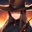 Placeholder: Clear focus, High resolution, female Gunslinger, close up, Gunslinger, Cowboy, cowboy hat, serious face,