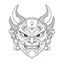 Placeholder: White, minimalis line art , oni mask japanes , vector, white background, outline, with images neatly contained within the background, just black and white color,