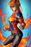 Placeholder: fighter girl with fire in her fist ready to fight tight sport shirt and leggins jim lee style