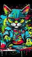 Placeholder: vector t-shirt art ready to print colourful graffiti illustration of an cat,playing cards, wearing sunglass, full body,action shot, vibrant color, hip hop, high detail