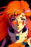 Placeholder: 90s anime sci fi orange hair space Captain girl blood on face sacred