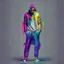 Placeholder: Dracula In a colorful hoodie and trackpants, full length portrait, full body visible, uncropped, solid light grey background