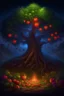 Placeholder: Hearthstone art, Magical Farmer growing fruit trees containing an ydillic scenery dark background