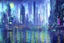 Placeholder: Cyberpunk City near trees, sci-fi, epic, movie wallpaper, claude monet style, realistic painting