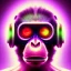 Placeholder: A beautiful portrait of a cyborg monkey purple neon color scheme, high key lighting, volumetric light high details psychedelic background