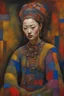 Placeholder: gorgeous portrait of a beautiful ancient princess. “Hmong Textile Patchwork Fashion Model" By Enki Bilal & Paul Klee & Jennifer Lommers & Hans Hartung & Meghan Duncanson & Mark Rothko & Dee Nickerson & Victor Brauner & Didier Lourenço & ∞ Modifiers: no text Colorful Oil On Rainy Night Canvas Unstructured Maximalism Novelty architecture internally decorative Crepuscular Luminosity Hyper-Structured Minimalism show objects in great details and accuracy Legit emotional reactions perfect body coordin