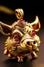 Placeholder: A pendant for a necklace, big Pumbaa from the lion king in gold with big tusks , eyes made of ruby