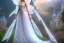 Placeholder: castle in background, beautiful, soft, big smiling, straight and long blonde hair, blues eyes, dewy and shiny atmosphere, diamond crown, long fairy wings in the back, full head, pink veil clothes