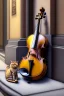 Placeholder: One single mature cat, sleeping in a corner on the street, violin case, Vienna, model style, hyper realistic, extremely accurate, delicate, extremely detailed, Graphic novel style, wide-angle, open aperture, superfine pencil