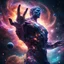 Placeholder: a colossal godlike humanoid figure composed of swirling galaxies and nebulae, emanating power and majesty, crushing a planet to explosion with its hand, sharp focus, high contrast, dark tone, bright vibrant colors, cinematic masterpiece, shallow depth of field, bokeh, sparks, glitter, 16k resolution, photorealistic, intricate details, dramatic natural lighting