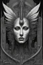Placeholder: a Indian feathers on and with computer chips and a smoke in the background dark a thin line draw ، front view camera, decayed and proportions and imagery. surreal chorror, biomechanical design, by hr giger and beksinski , fine lines draw