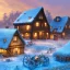 Placeholder: quaint fantasy medieval farming village in frost night with wooden buildings grasslands plains