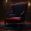 Placeholder: A freestanding wing chair in midnight blue velvet with a red round cushion. Illustrative art, art interpretation, concept art, cgsociety contest winner, seasonal art, seasonal art HD, 4k, 8k, intricate, detailed, intricately detailed, luminous, translucent fantasy crystal, holographic data, soft body, shadow play, light, fog, atmospheric, cinematic, light film, hyper-detailed, hyper-realistic, masterpiece, atmospheric, high resolution, 8k, HDR, 500px, mysterious and artistic digital art, phototi