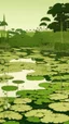 Placeholder: An olive green wetlands with lily pads painted by Katsushika Hokusai