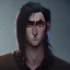 Placeholder: man, YOUG, LONG hair, black hair, black eye, bEAUTIFUL, tied hair, sad, perfil