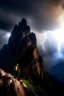 Placeholder: Two climbers on high mountain, big stor and lightning.