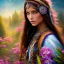 Placeholder: bright native american fairy, beautiful portrait, flowery landscape