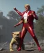 Placeholder: Donald trump, Man, wrestling, naked torso, color breeches, suspenders, retro style, 80s, hot ambient, photo studio, red, gold, vibrant color, gradient, highly detailed, art stations, concept art, smooth, unreal engine 5, god rays, ray tracing, RTX, lumen lighting, ultra detail, volumetric lighting, 3d, finely drawn, high definition, high resolution.