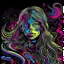 Placeholder: lsd psychedelic girl in sureal world , line art style , black background , vhs style, illusional, optical delusion,